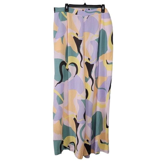NWT Eloquii Printed Wide Leg Palazzo High Rise Pants Plus Sz 16 Pastel Pull On - Picture 3 of 11